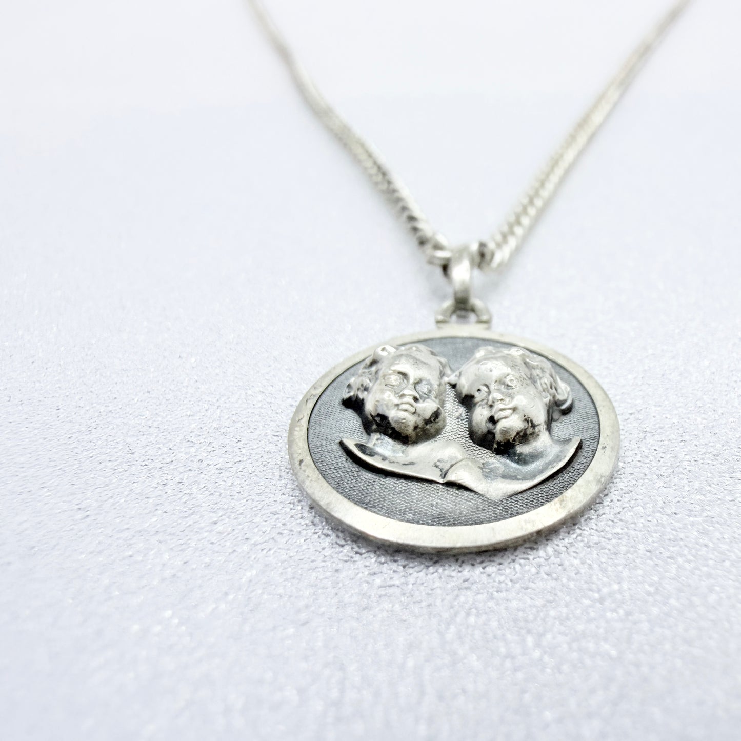 Vintage Solid Silver Zodiac Gemini Pendant Necklace.