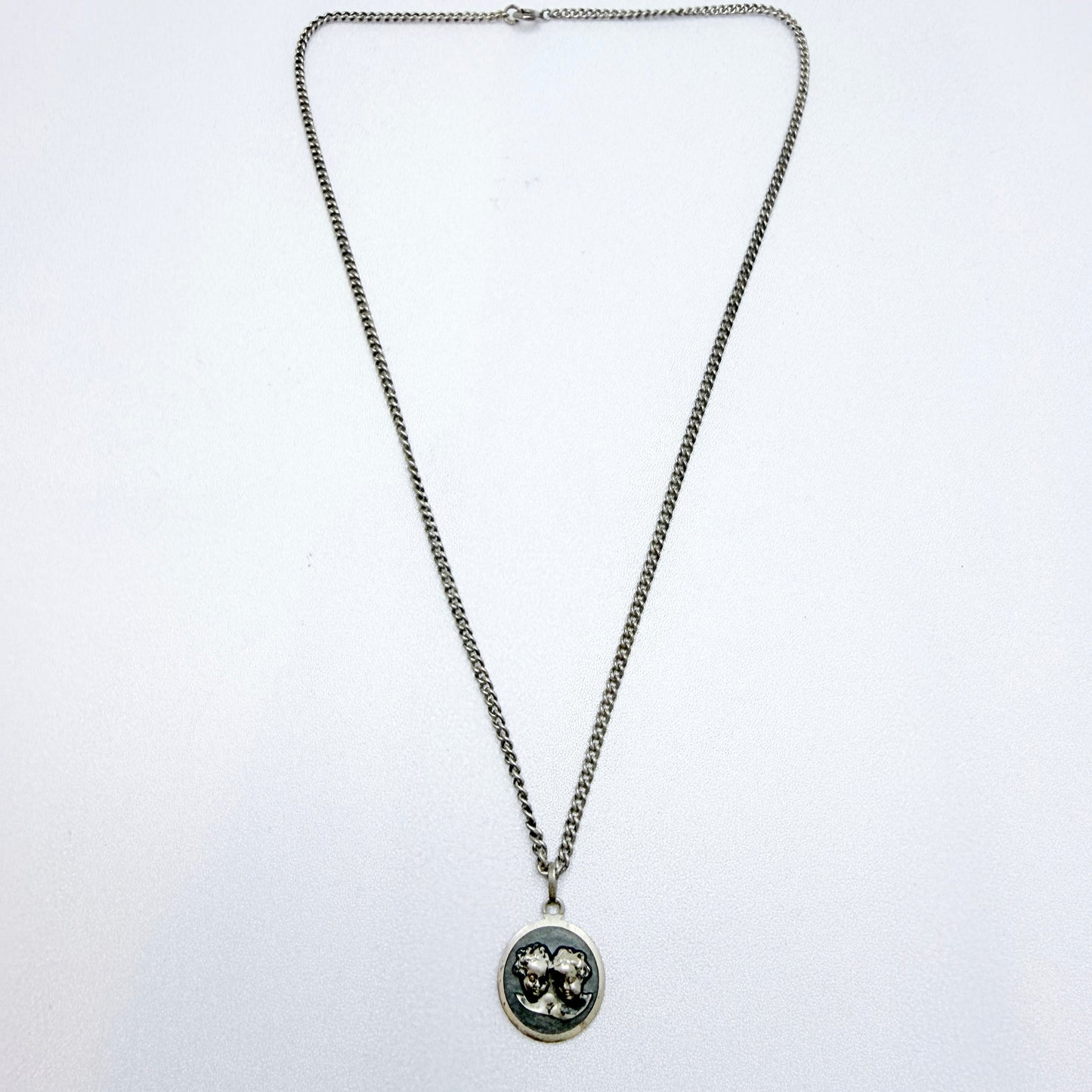 Vintage Solid Silver Zodiac Gemini Pendant Necklace.