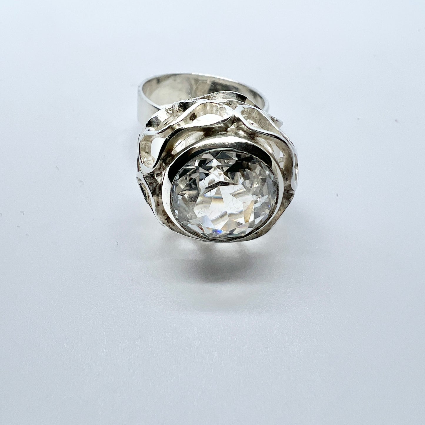 Sweden 1960-70s. Vintage Solid Silver Rock Crystal Ring.