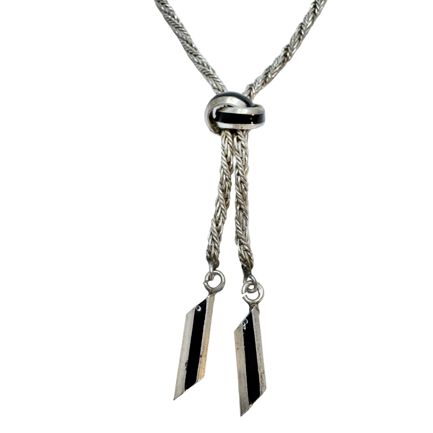 Vintage Sterling Silver Black Enamel Necklace. Possibly France.