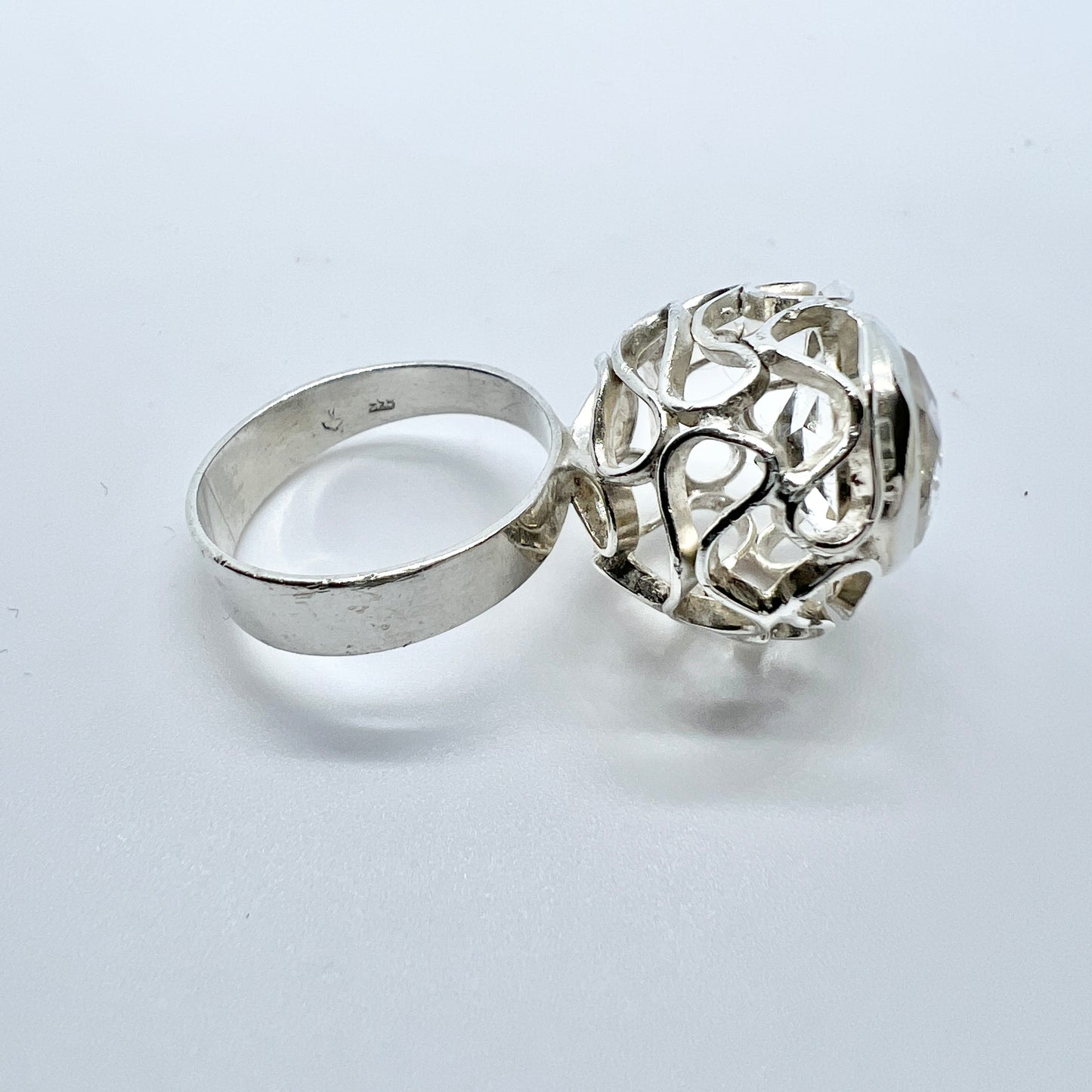 Sweden 1960-70s. Vintage Solid Silver Rock Crystal Ring.