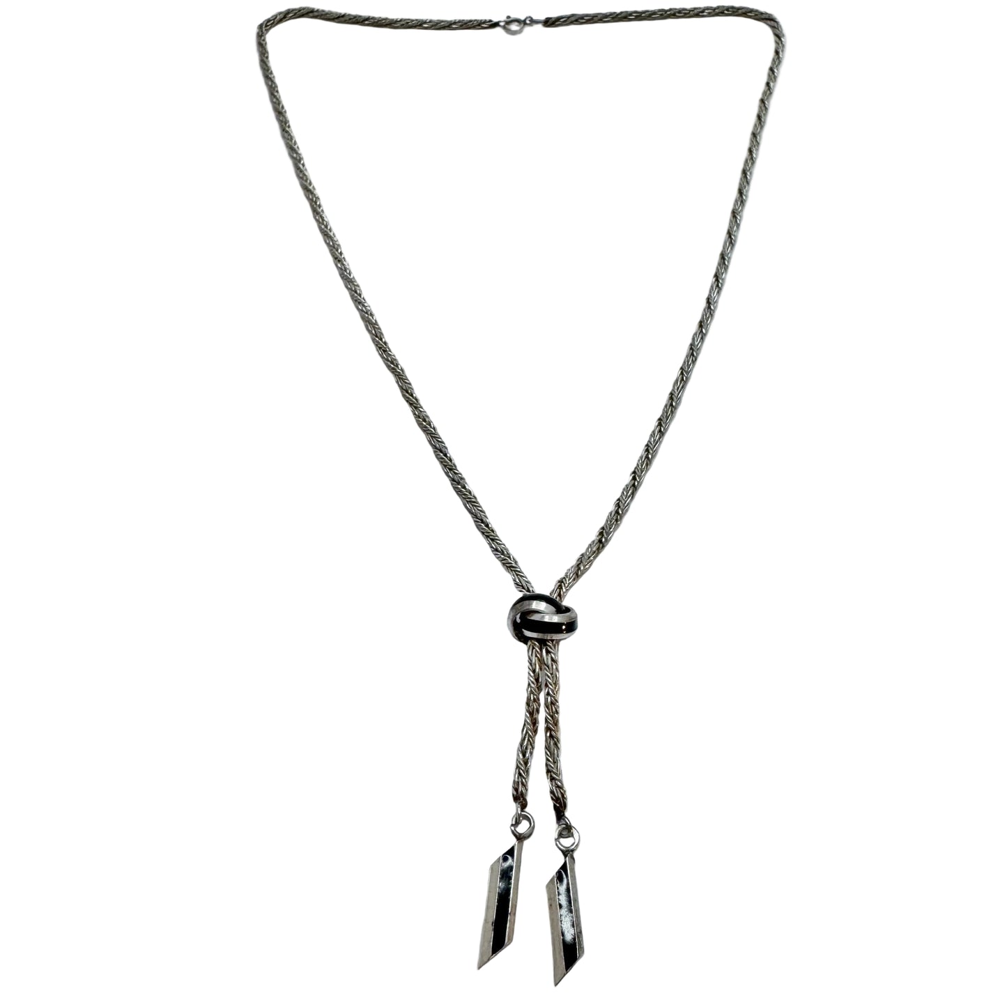 Vintage Sterling Silver Black Enamel Necklace. Possibly France.