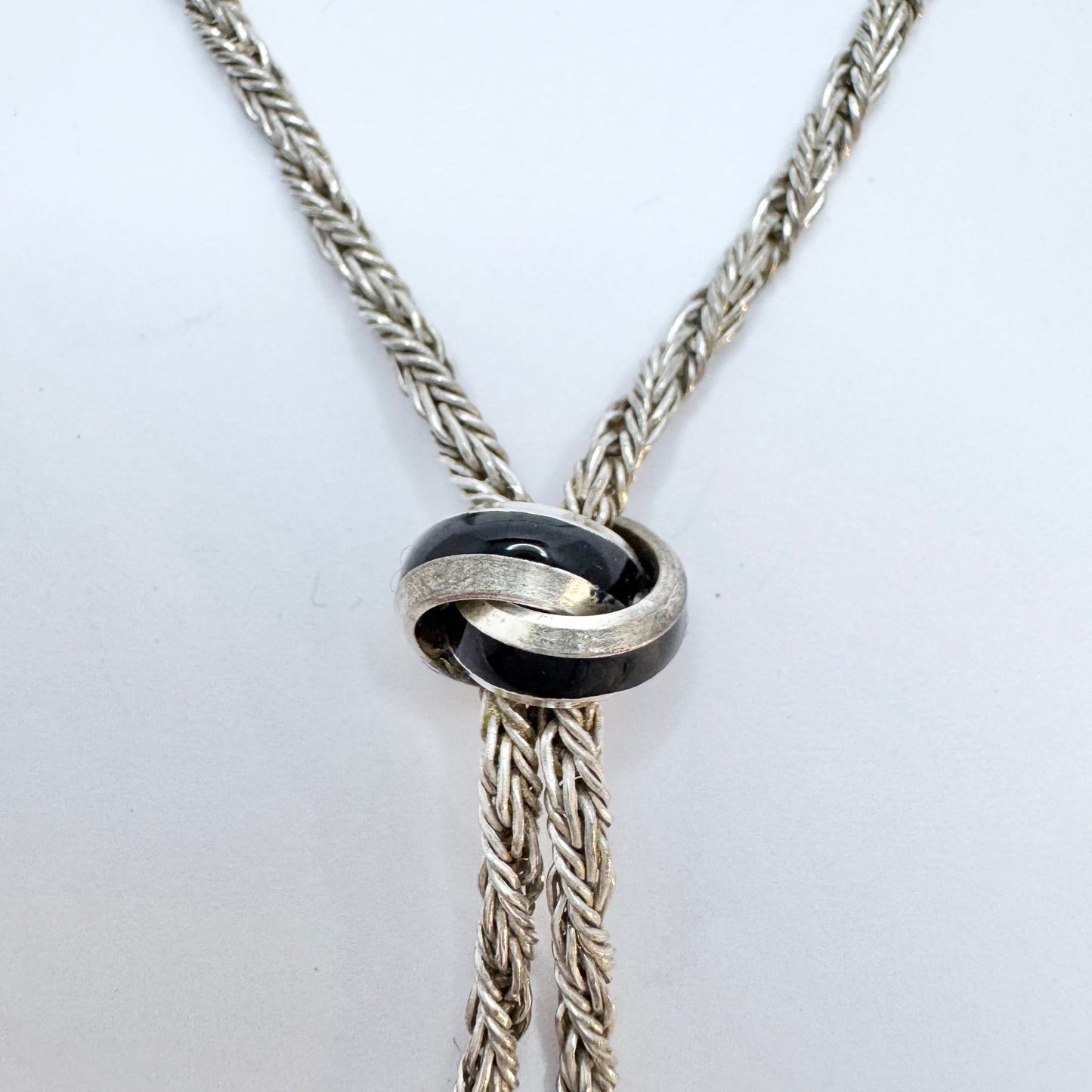 Vintage Sterling Silver Black Enamel Necklace. Possibly France.