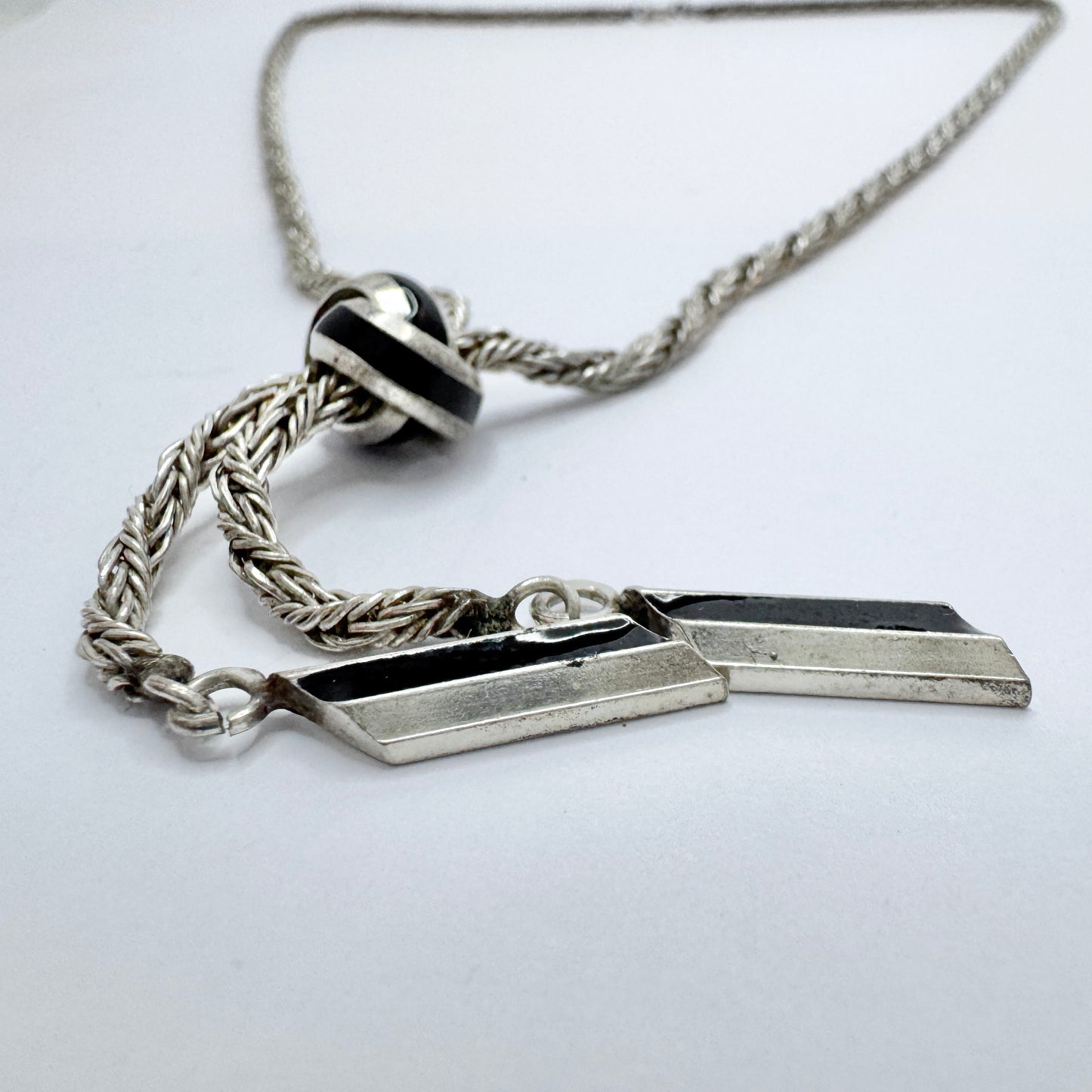 Vintage Sterling Silver Black Enamel Necklace. Possibly France.