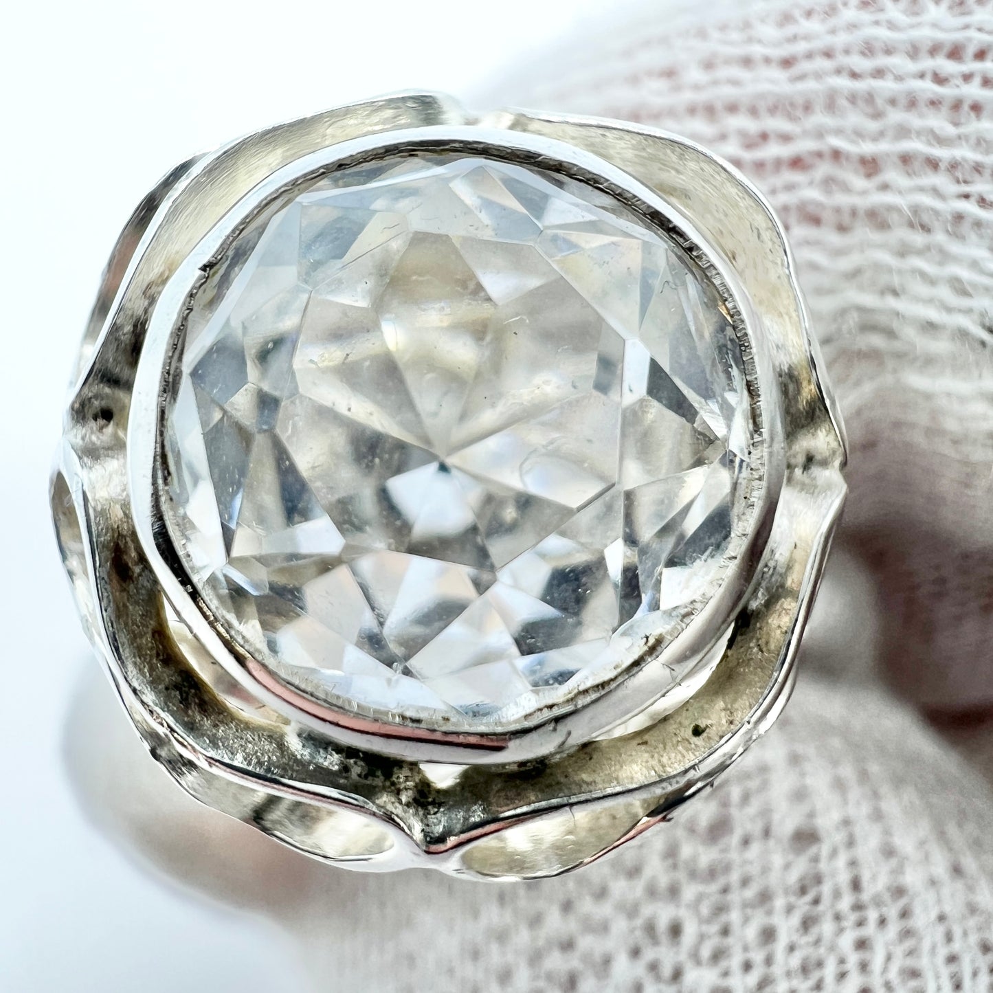 Sweden 1960-70s. Vintage Solid Silver Rock Crystal Ring.