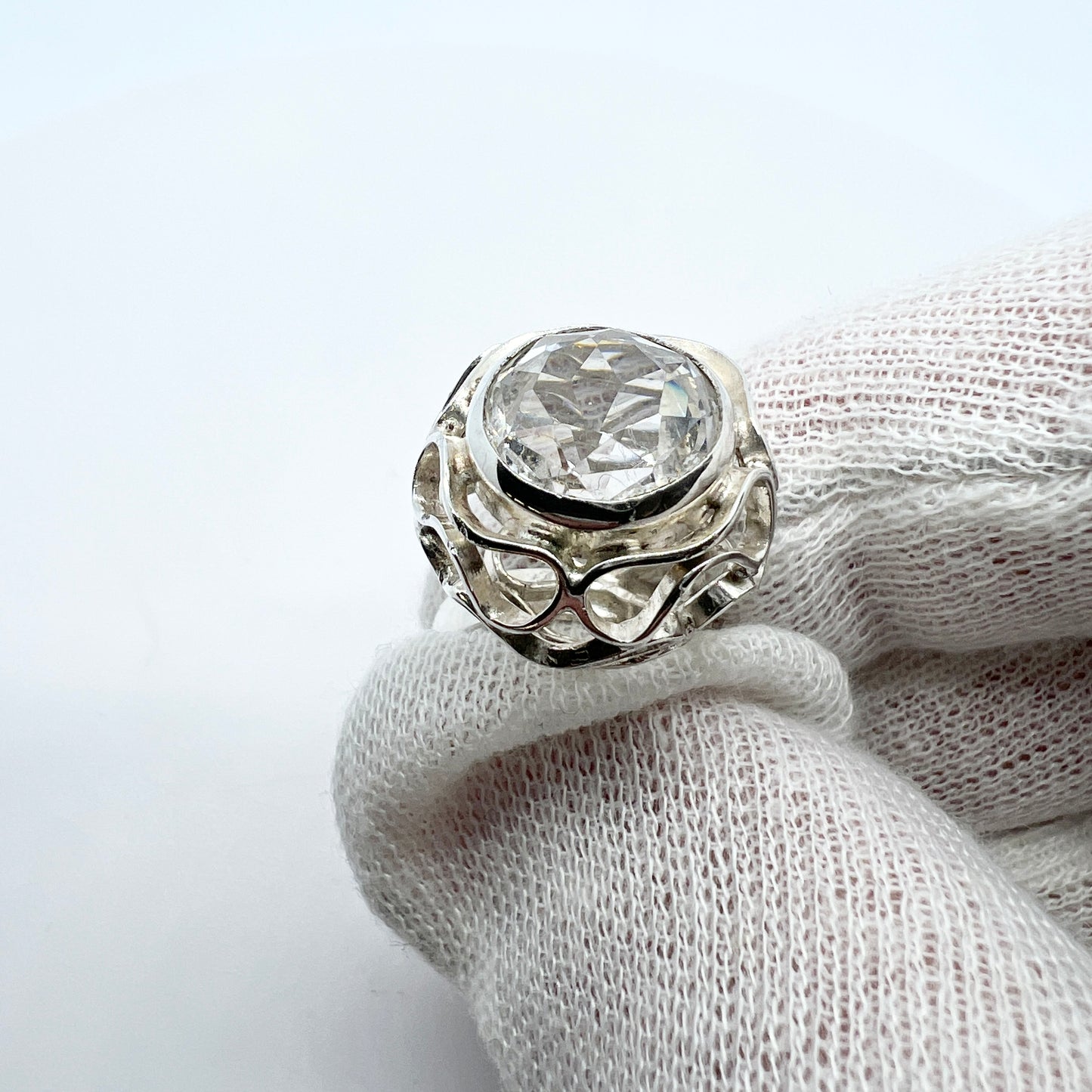 Sweden 1960-70s. Vintage Solid Silver Rock Crystal Ring.