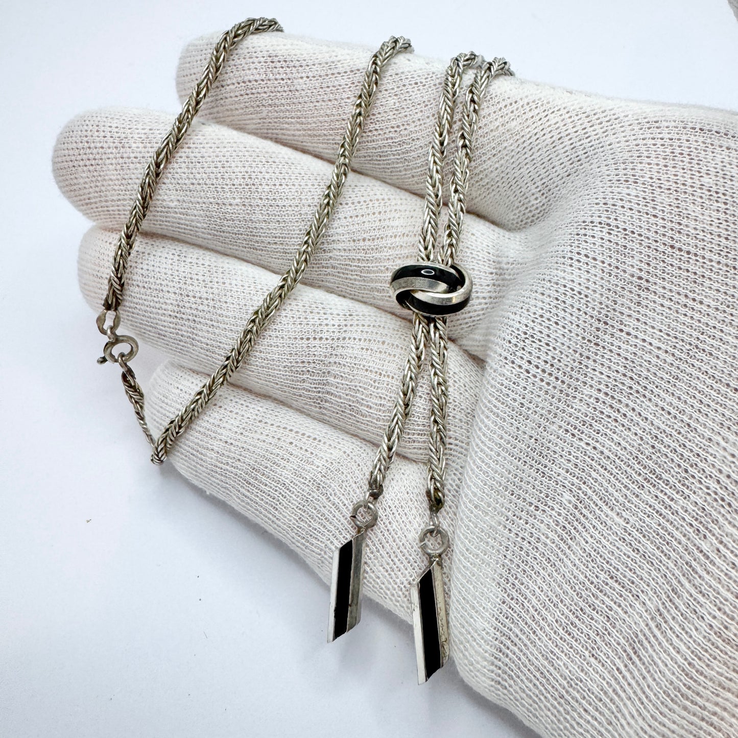 Vintage Sterling Silver Black Enamel Necklace. Possibly France.