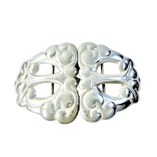 Denmark c 1910. Large Antique Skonvirke Art Nouveau Solid Silver Belt Buckle.