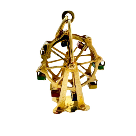 Austria c 1950s. Vintage 14k Gold Enamel Kinetic Ferris Wheel Large Charm or Pendant.