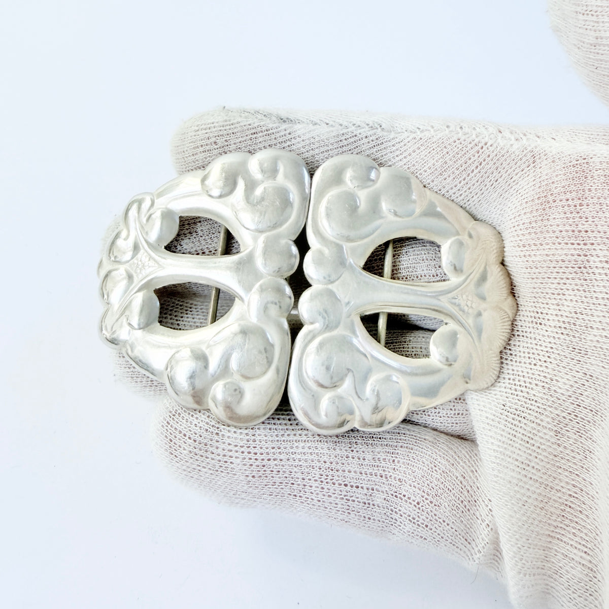 Denmark c 1910. Large Antique Skonvirke Art Nouveau Solid Silver Belt Buckle.