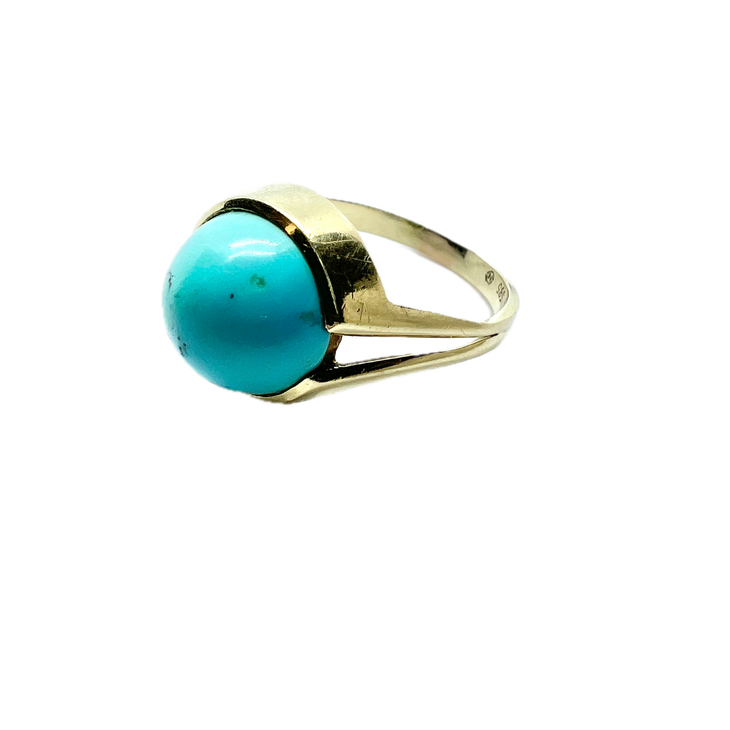 Vintage Modernist 1960s. 14k Gold Turquoise Ring.