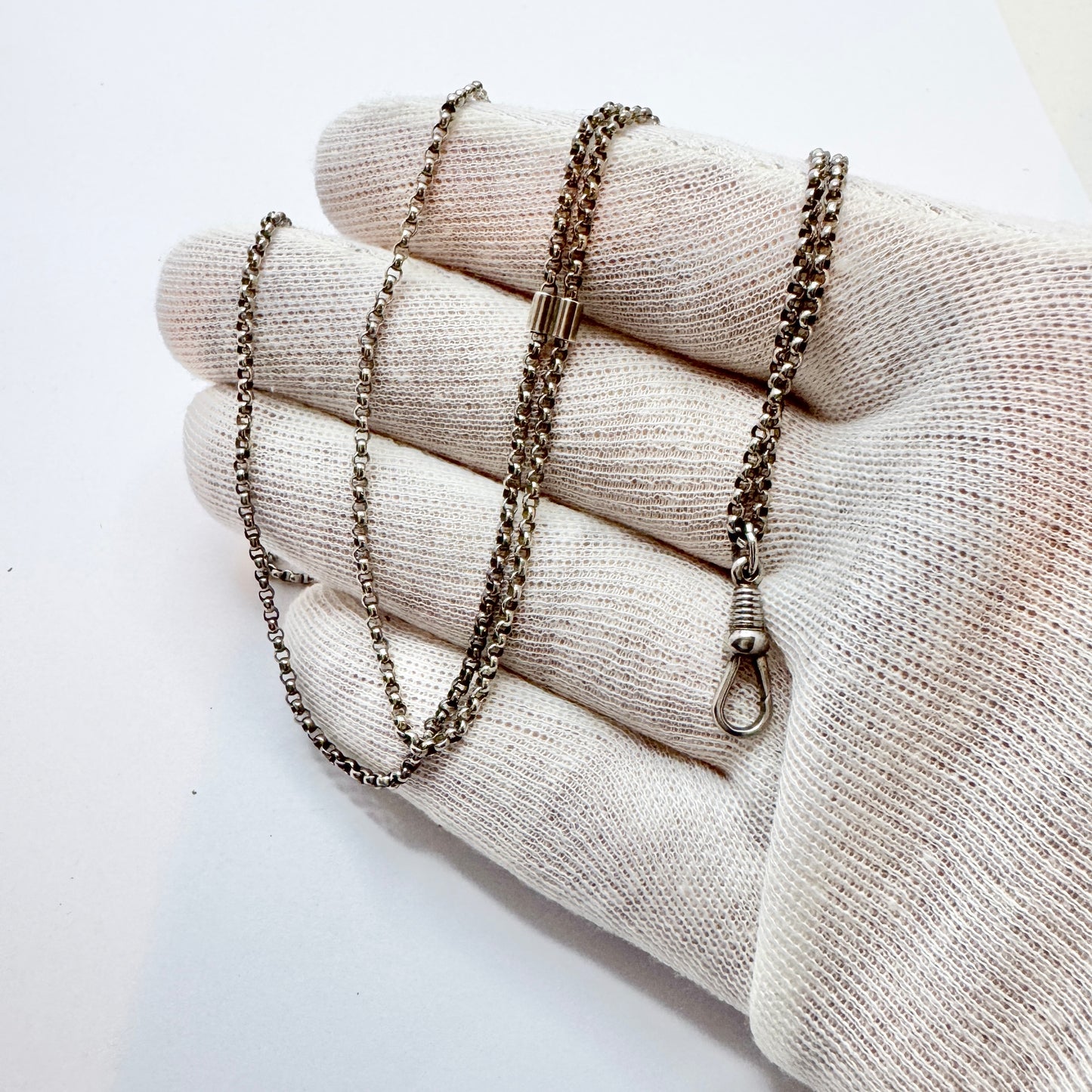 Sweden. Antique Silver 159cm Longuard Chain. Perfect Long Pendant Chain.