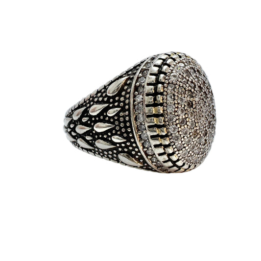 Vintage Sterling Silver Diamond Custer Men's Ring.