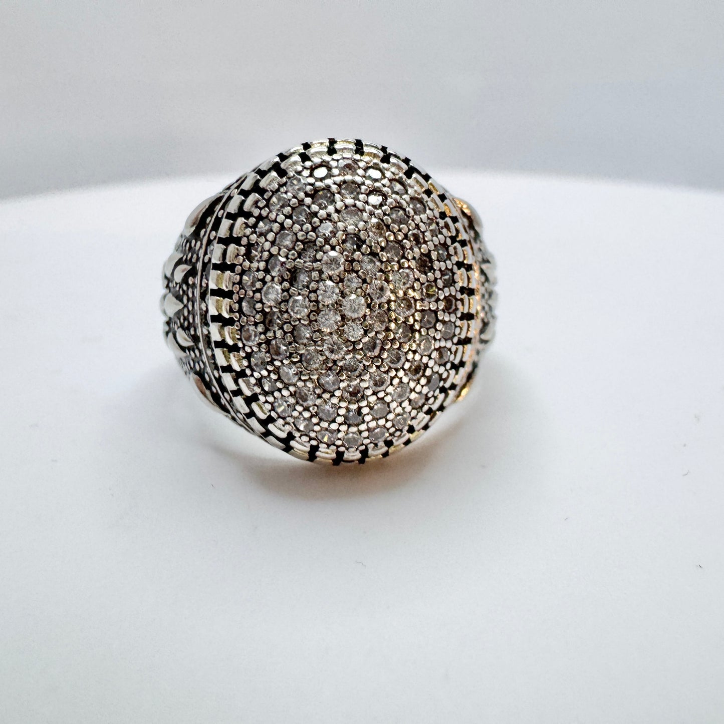 Vintage Sterling Silver Diamond Custer Men's Ring.