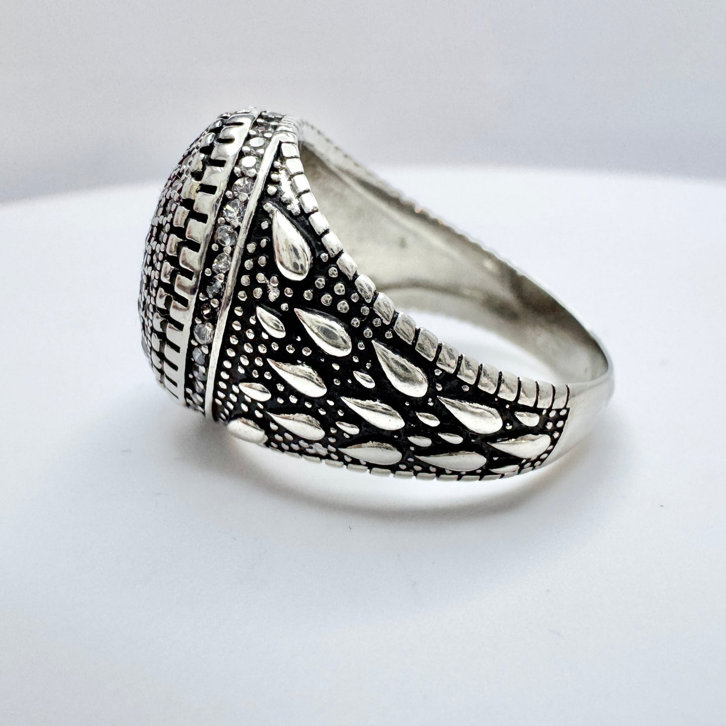 Vintage Sterling Silver Diamond Custer Men's Ring.