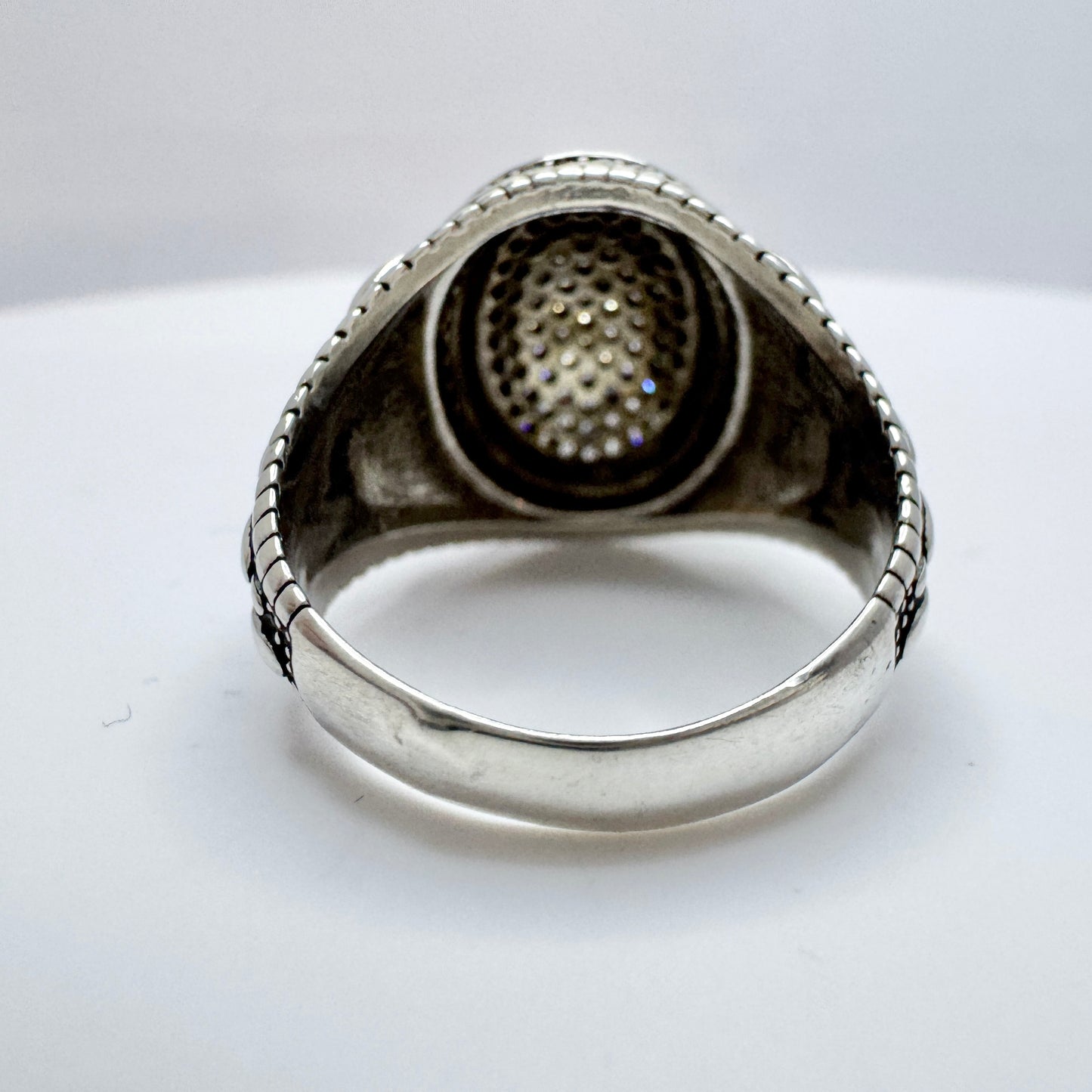 Vintage Sterling Silver Diamond Custer Men's Ring.