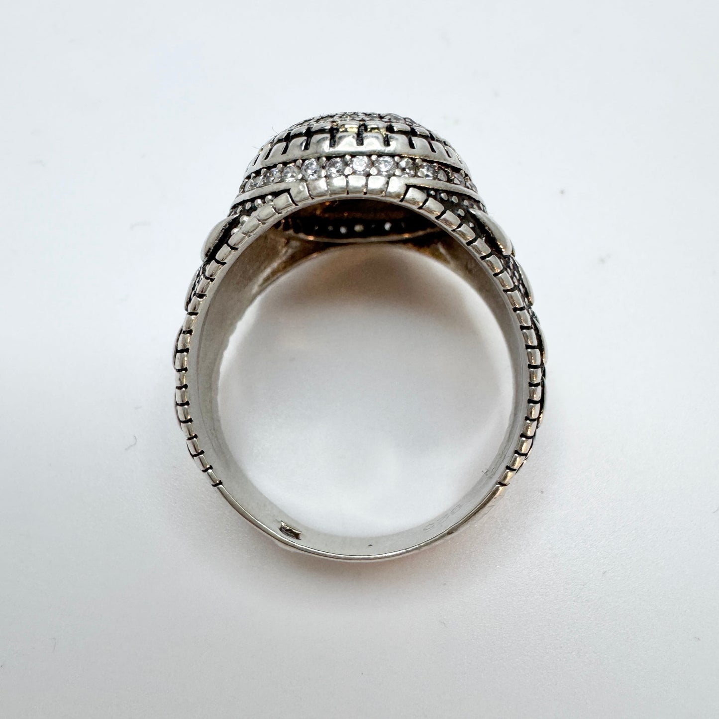 Vintage Sterling Silver Diamond Custer Men's Ring.