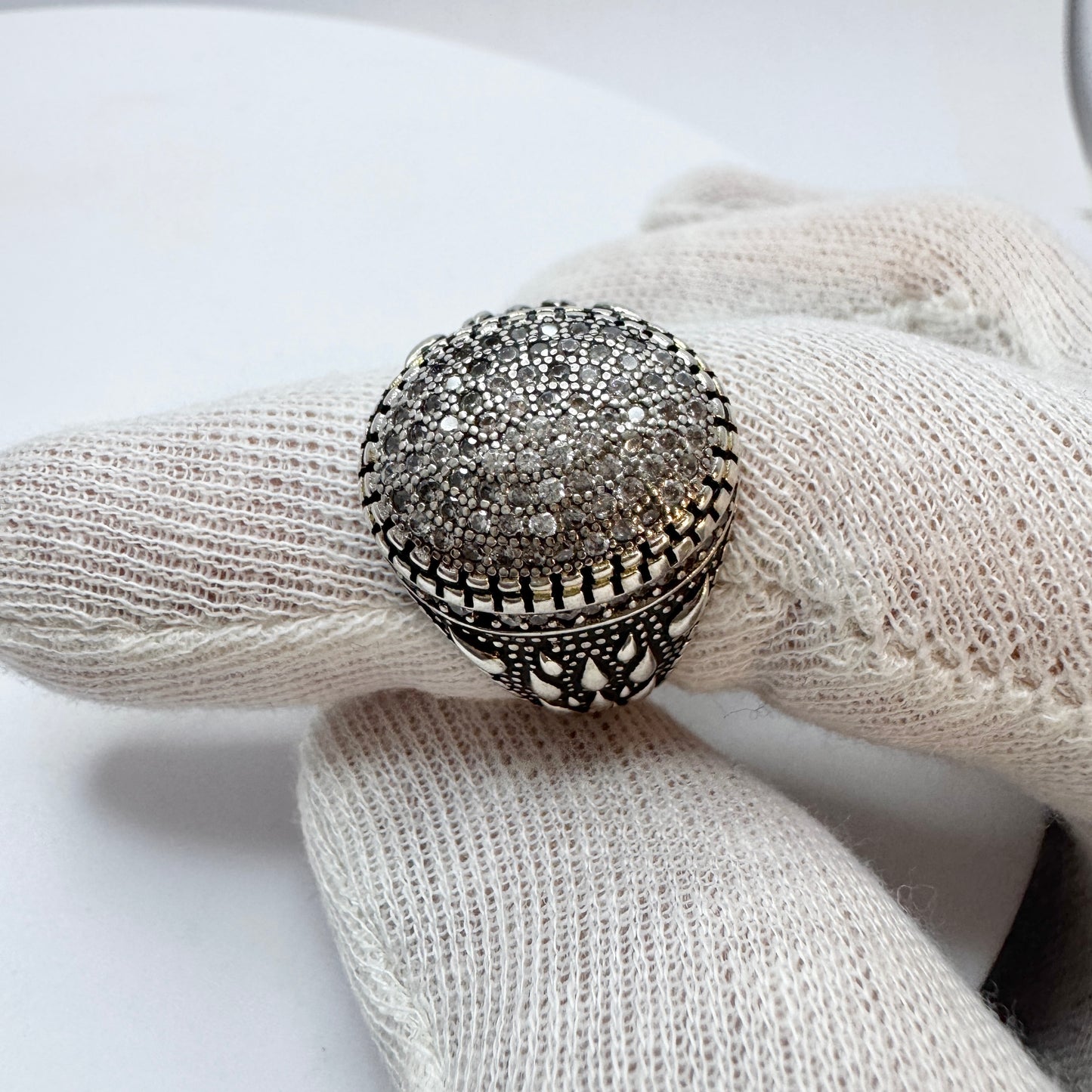 Vintage Sterling Silver Diamond Custer Men's Ring.