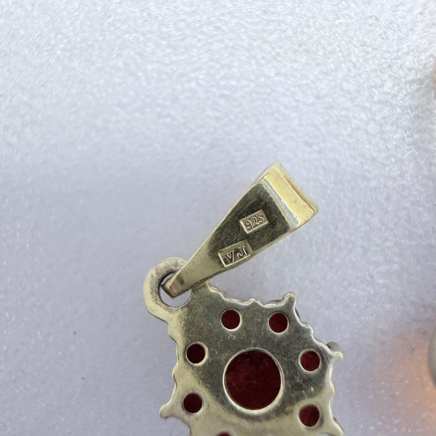 Two Vintage Small Sterling Silver Pendants. Garnets and Amber.