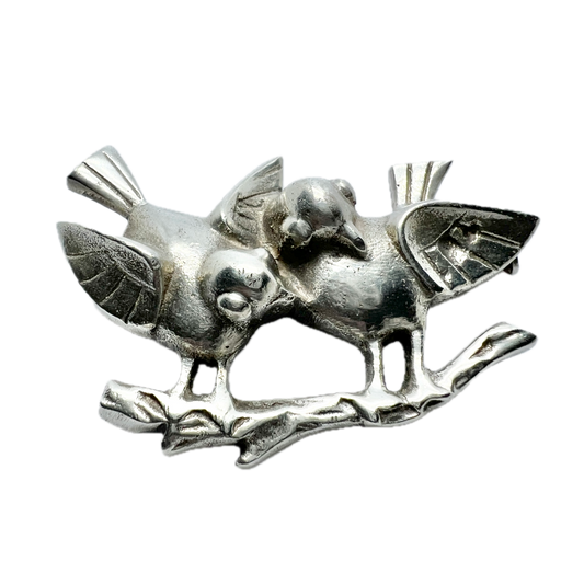 Kaplan, Sweden 1952. Vintage Sterling Silver Love Birds Brooch.