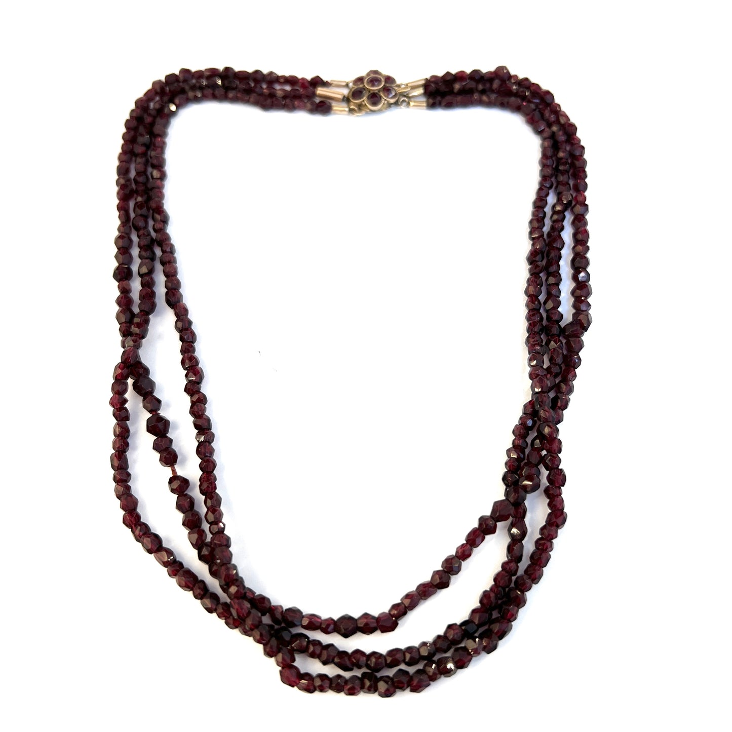 Antique Victorian Bohemian Garnet Gilt Metal Collar Necklace.