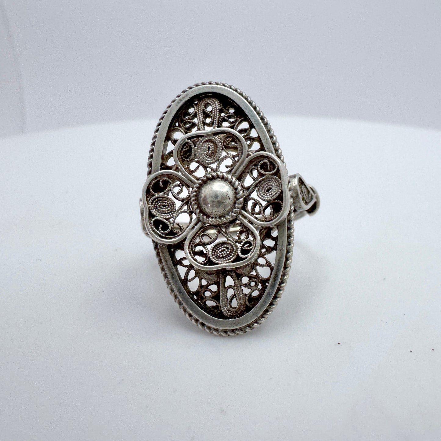 Laurits Berth, Denmark 1930-40s. Vintage 830 Silver Filigree Ring.