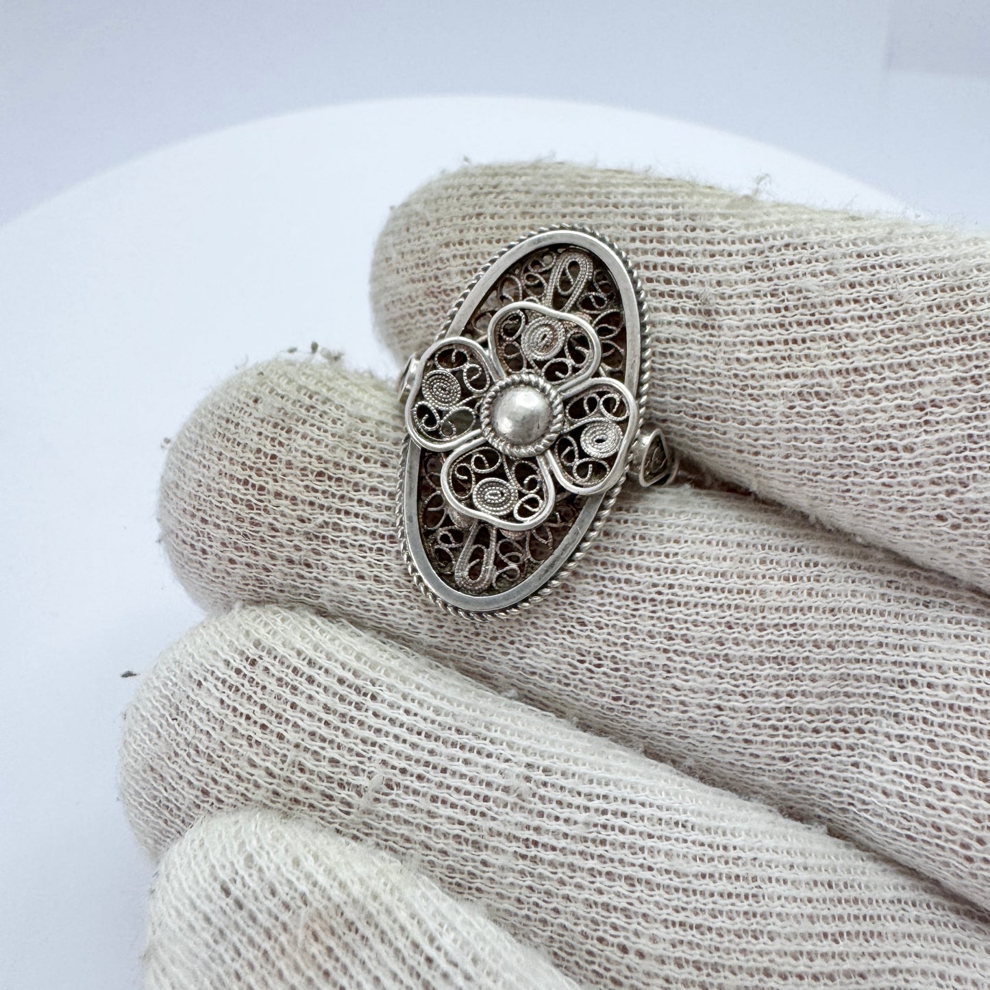 Laurits Berth, Denmark 1930-40s. Vintage 830 Silver Filigree Ring.
