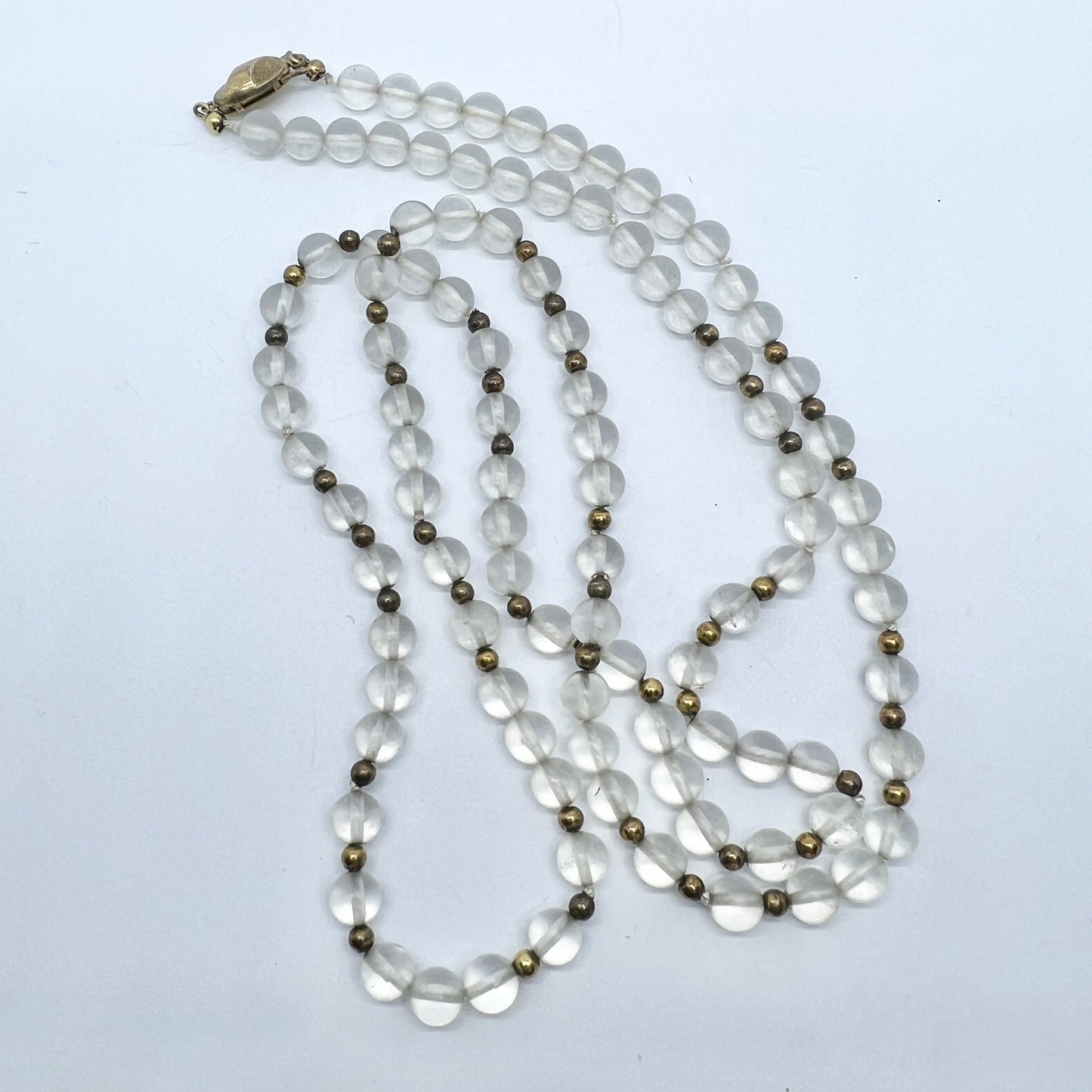 Vintage c 1950s. 835 Silver Rock Crystal Beads Necklace.