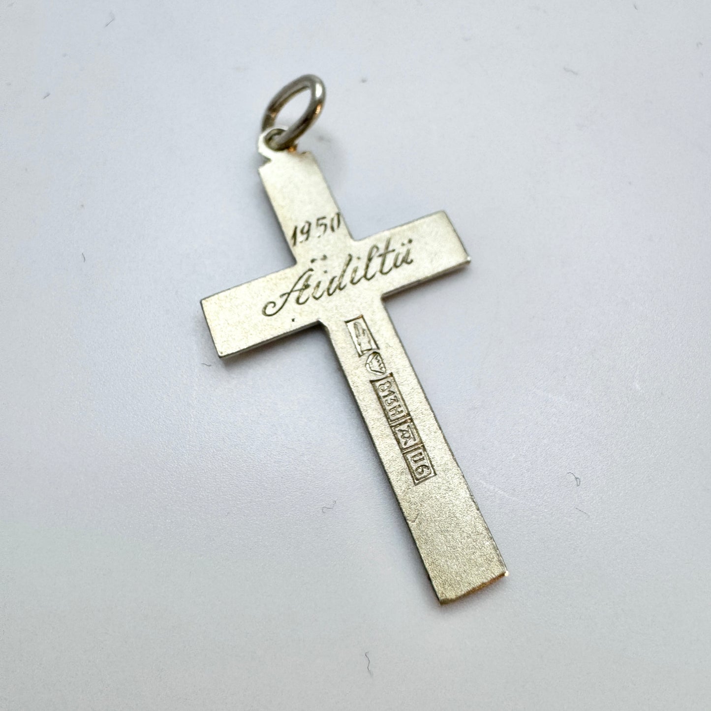 Finland 1949. Vintage Solid Silver Cross Pendant. "from Mother"