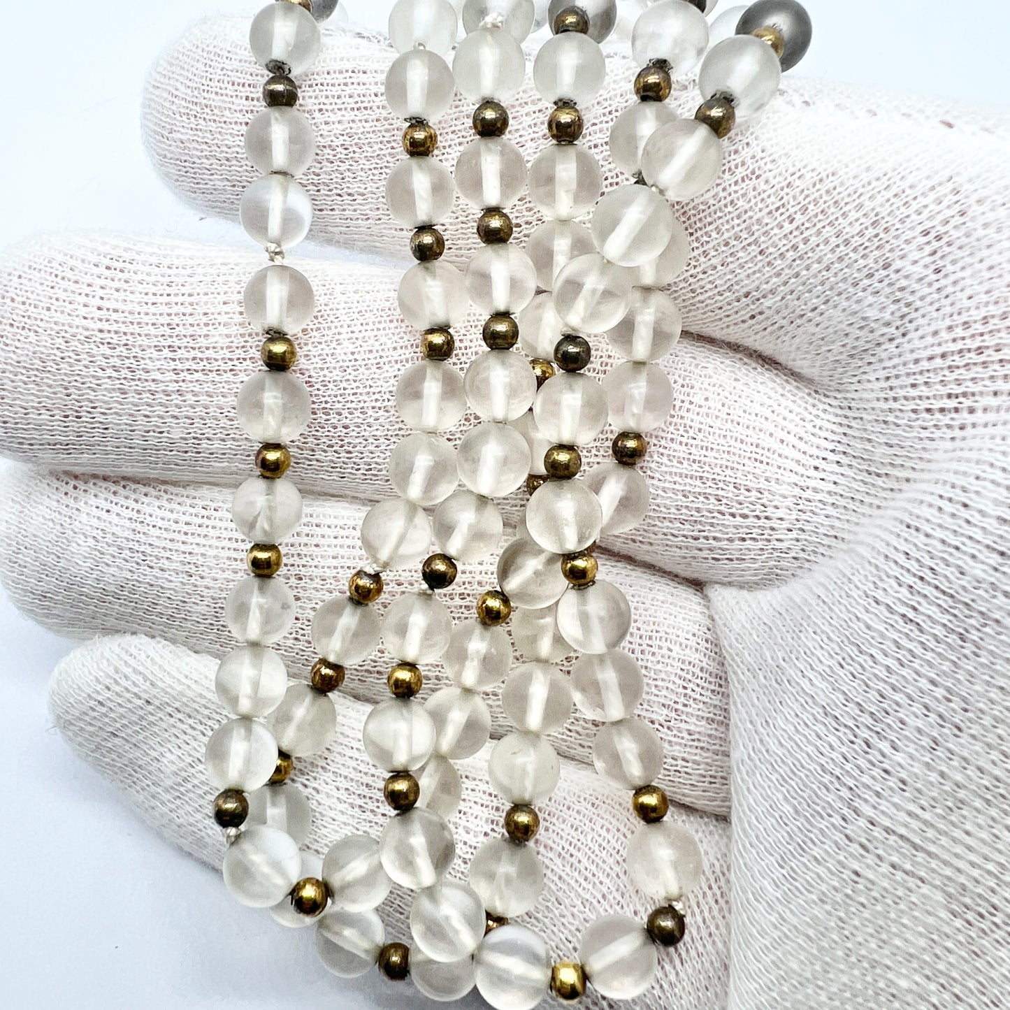 Vintage c 1950s. 835 Silver Rock Crystal Beads Necklace.