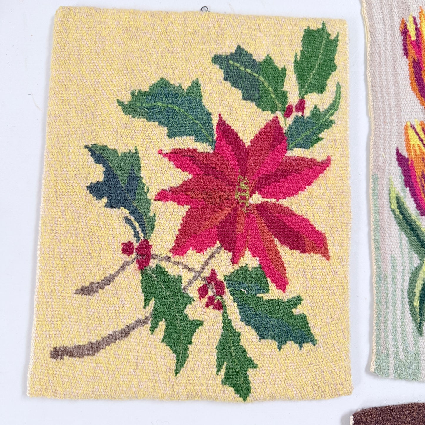 Sweden ca 1940-50s. Four Vintage Wool Wall Hanging Flower Tapestries
