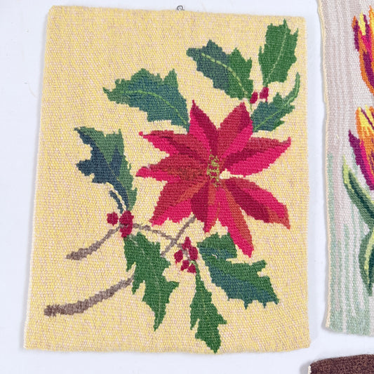 Sweden ca 1940-50s. Four Vintage Wool Wall Hanging Flower Tapestries