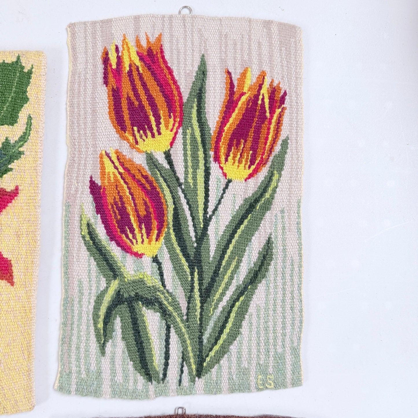 Sweden ca 1940-50s. Four Vintage Wool Wall Hanging Flower Tapestries