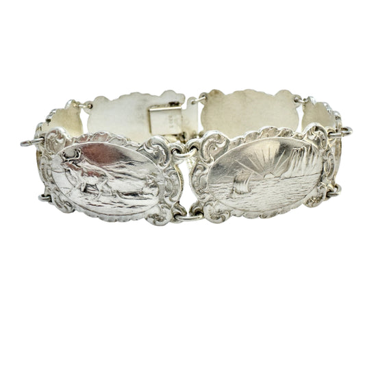 Ivar T Holth, Norway c 1950s. Vintage Solid Silver Panel Bracelet.