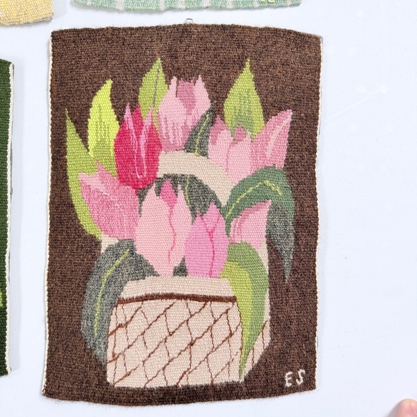Sweden ca 1940-50s. Four Vintage Wool Wall Hanging Flower Tapestries