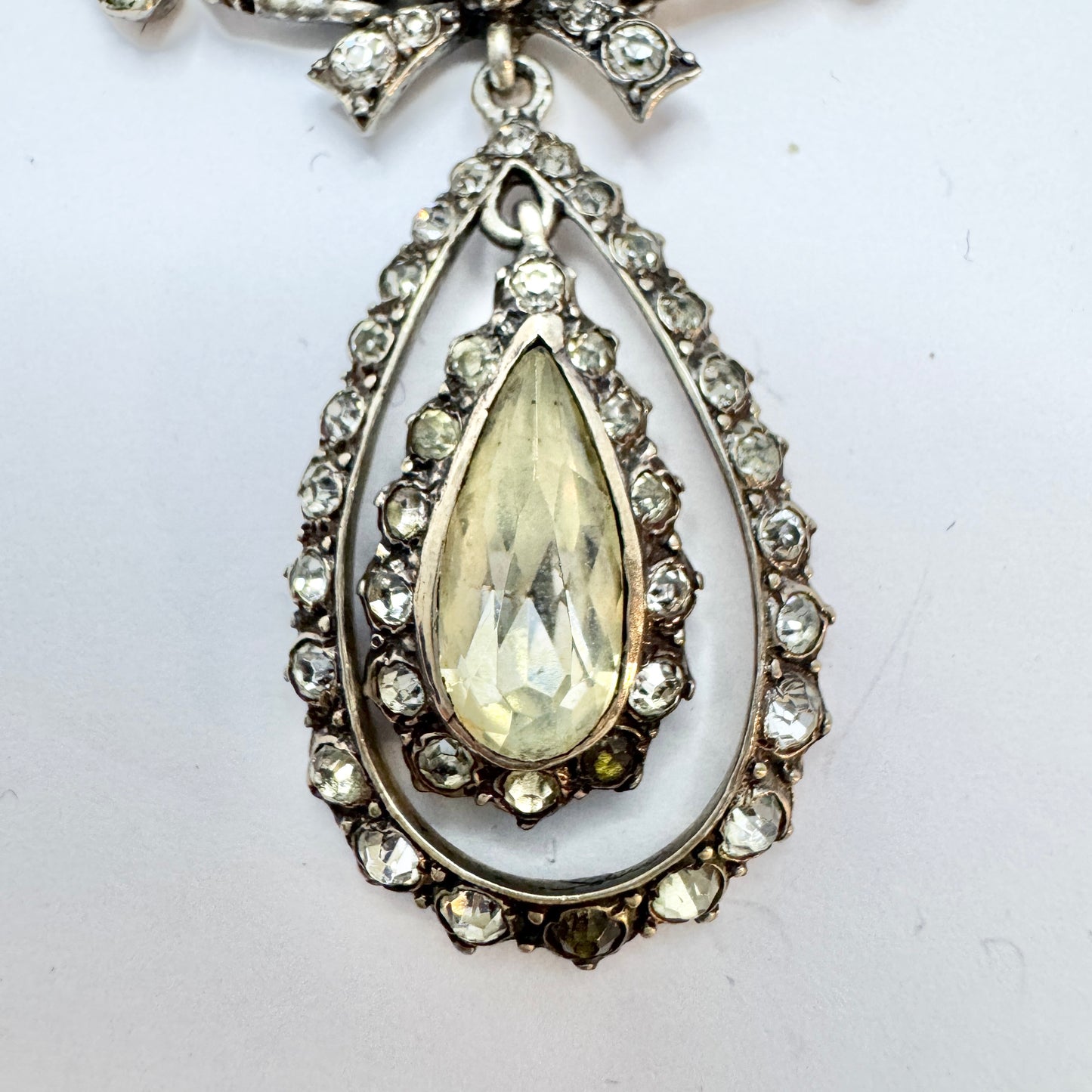 Early 1900s. Solid Silver Foil Back Paste Stone Necklace and Earrings.