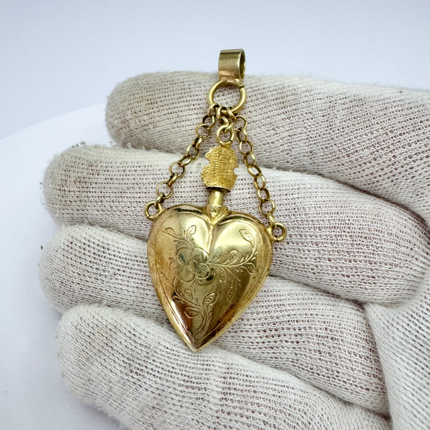 Hans Georg Tillström, Sweden 1834-44. Antique Silver Sacred Flaming Heart Pendant