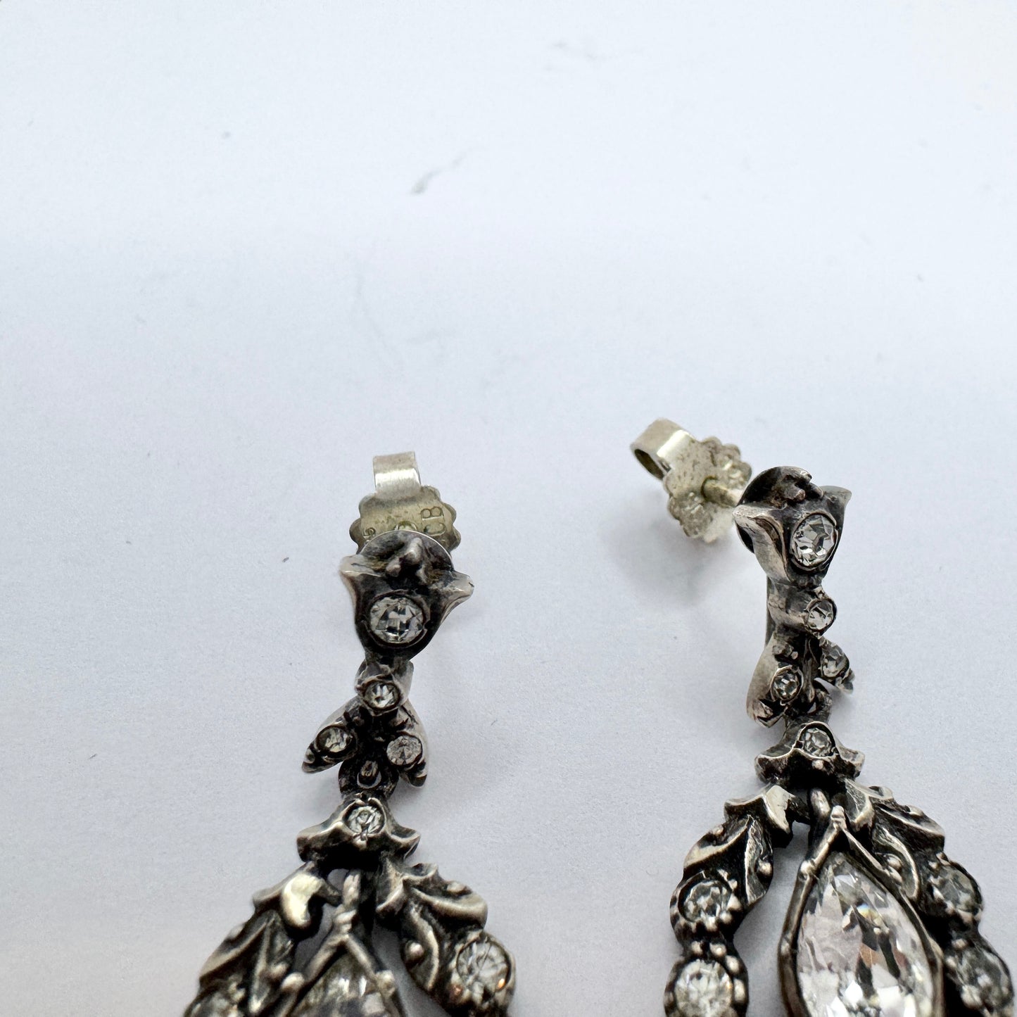 Early 1900s. Solid Silver Foil Back Paste Stone Necklace and Earrings.