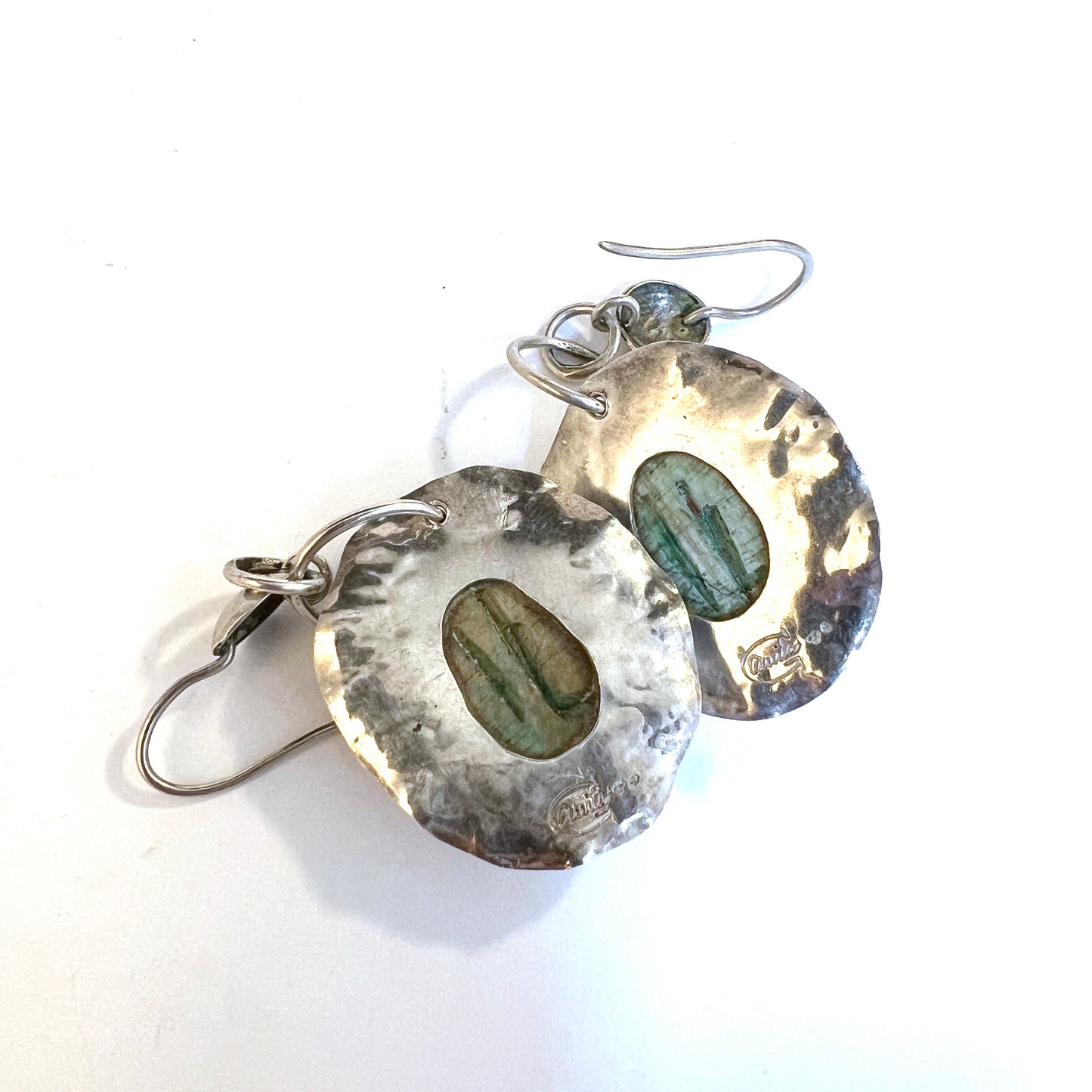 Vintage 1940-50s. Solid Silver Faience Scarab Earrings. Egypt, Swedish Import.