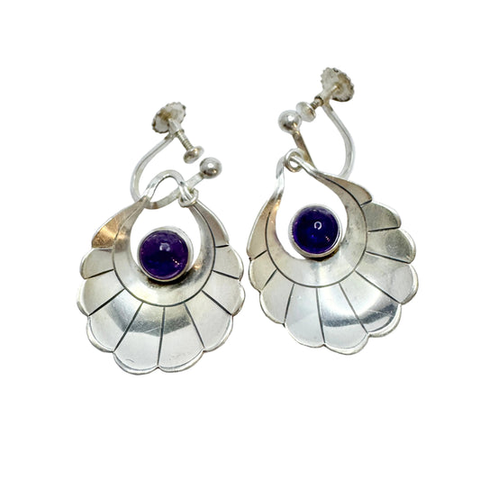 Per Ericsson, Sweden ca 1950. Vintage Solid Silver Amethyst Earrings.