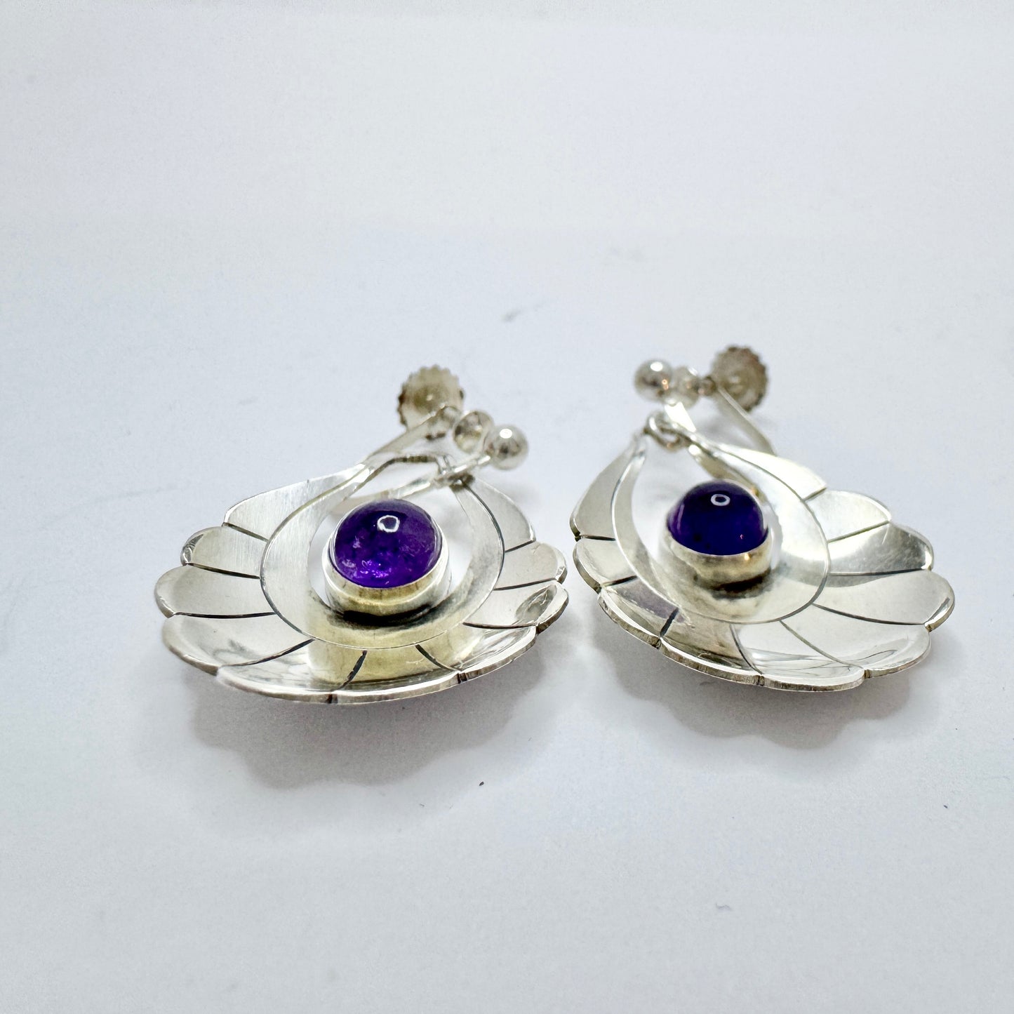 Per Ericsson, Sweden ca 1950. Vintage Solid Silver Amethyst Earrings.