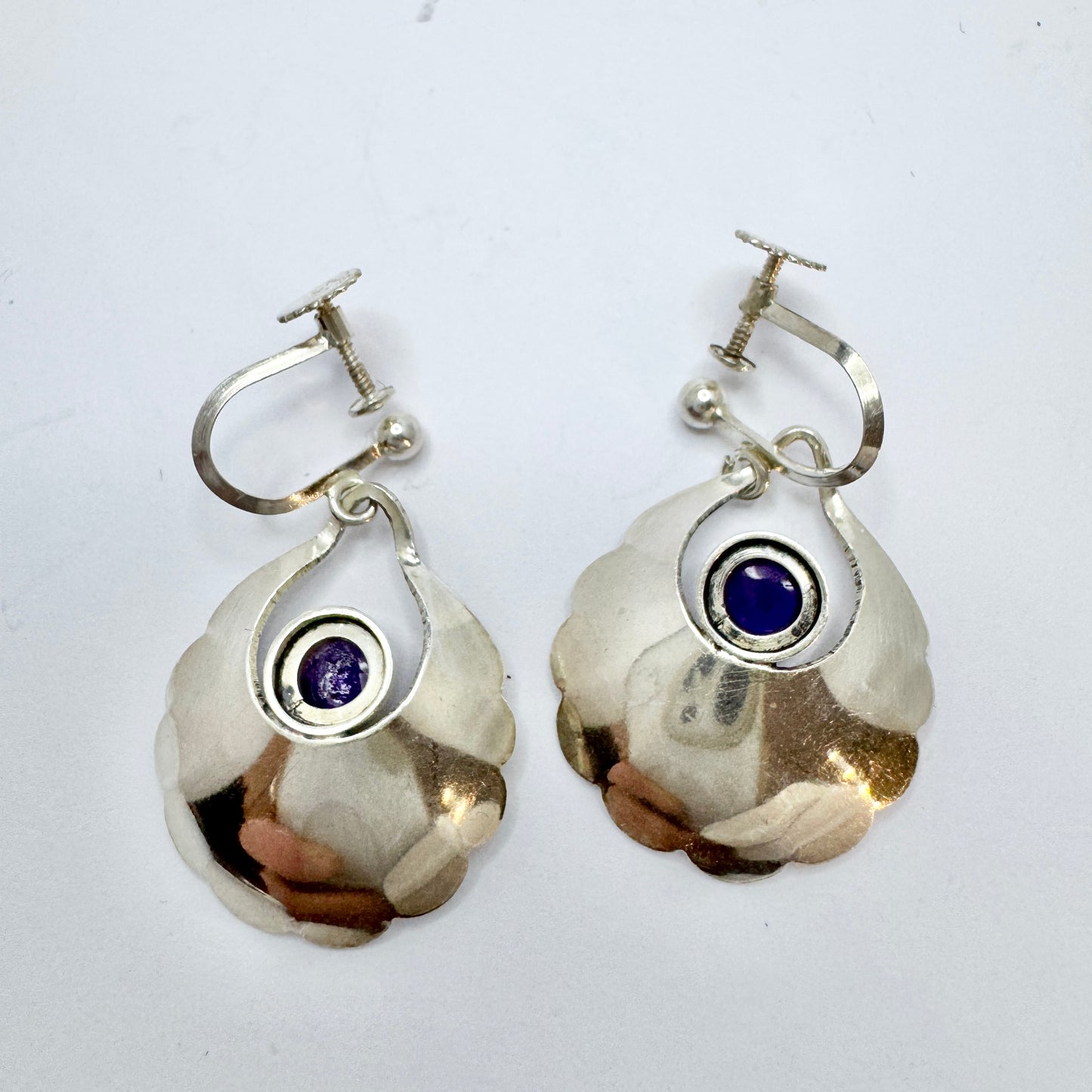 Per Ericsson, Sweden ca 1950. Vintage Solid Silver Amethyst Earrings.