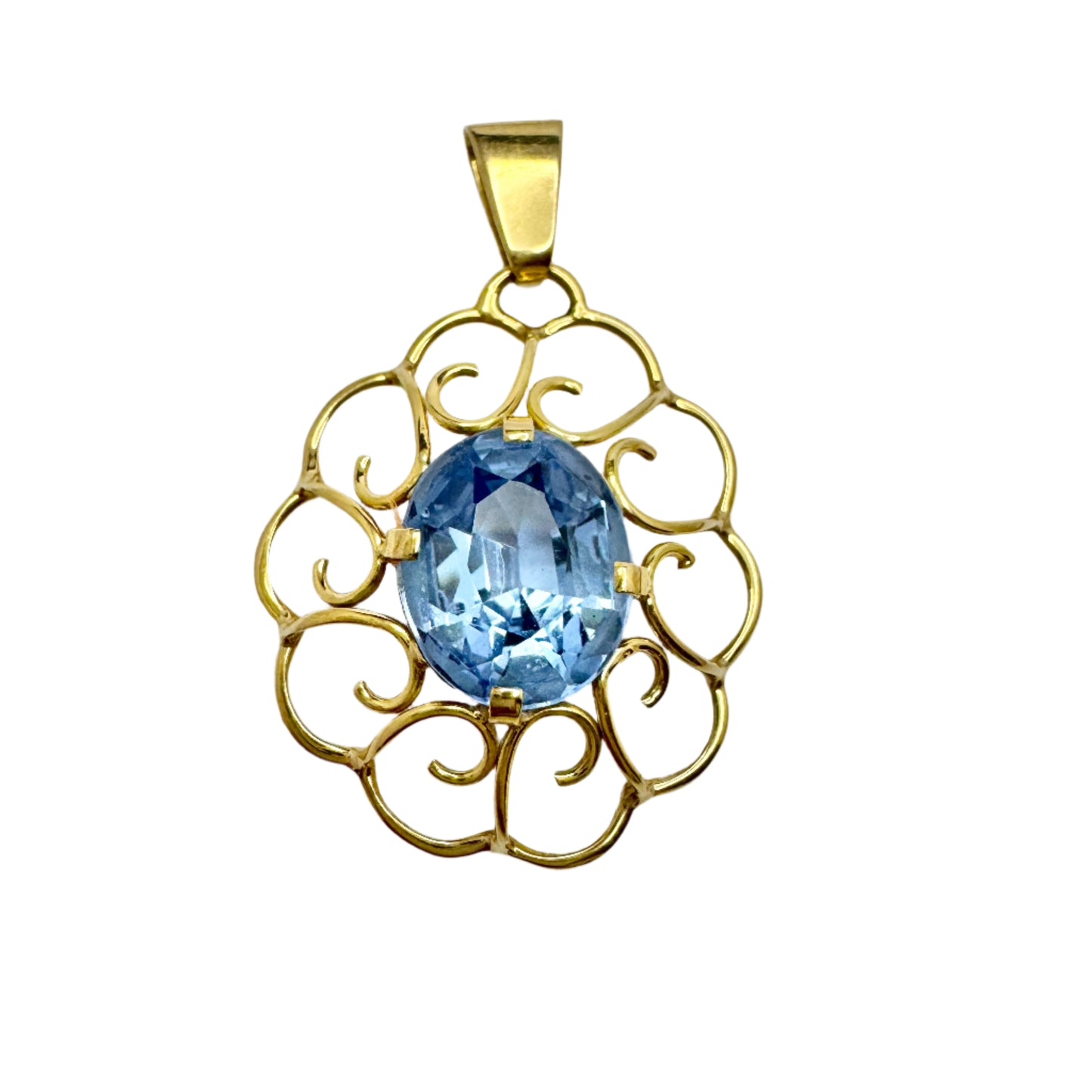 G Dahlgren, Sweden 1949, Vintage 18k Gold Blue Synthetic Spinel Pendant