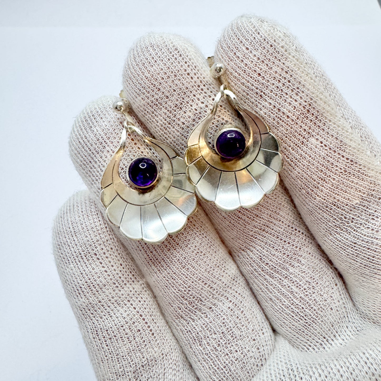 Per Ericsson, Sweden ca 1950. Vintage Solid Silver Amethyst Earrings.
