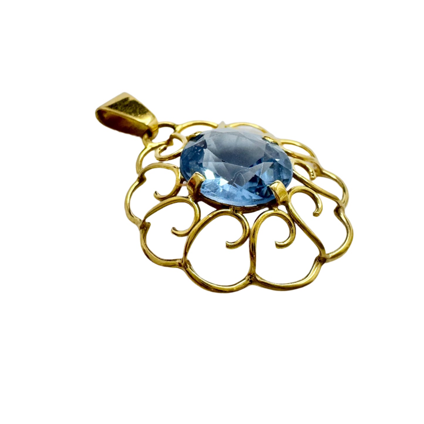 G Dahlgren, Sweden 1949, Vintage 18k Gold Blue Synthetic Spinel Pendant