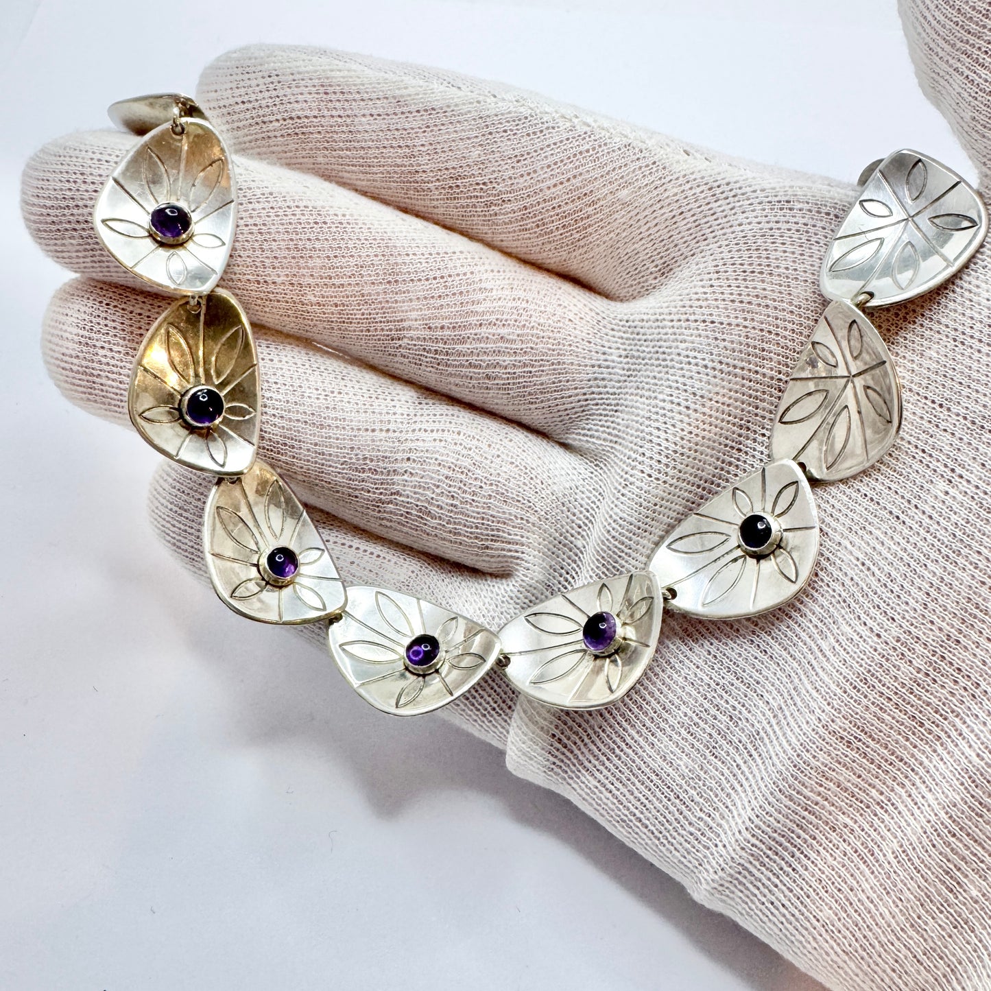 Kaplan, Sweden 1959. Vintage Sterling Silver Amethyst Necklace.