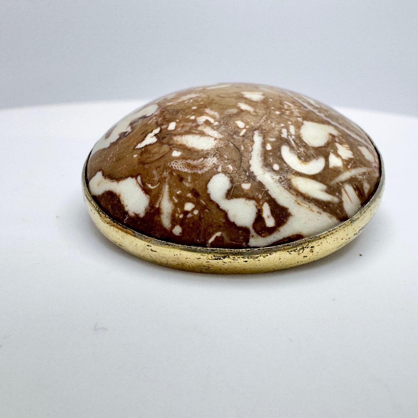 Sweden year 1918. Antique Silver Limestone Marble Brooch.