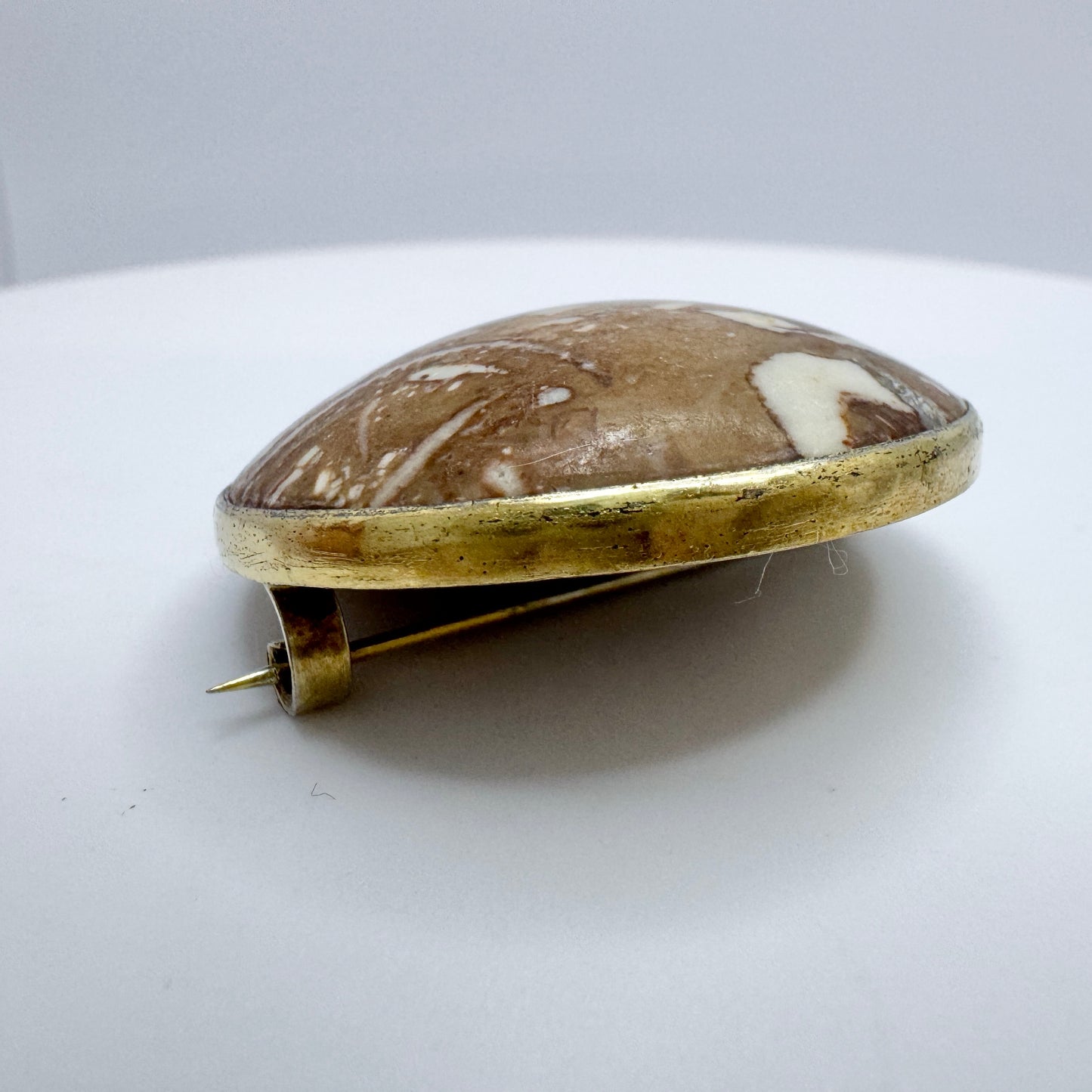 Sweden year 1918. Antique Silver Limestone Marble Brooch.