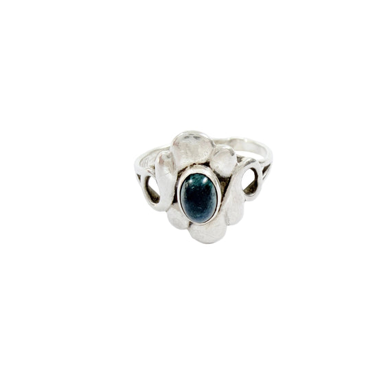 Bernhard Hertz, Denmark 1916. Antique Art Nouveau Solid Silver Lapis Lazuli Ring.