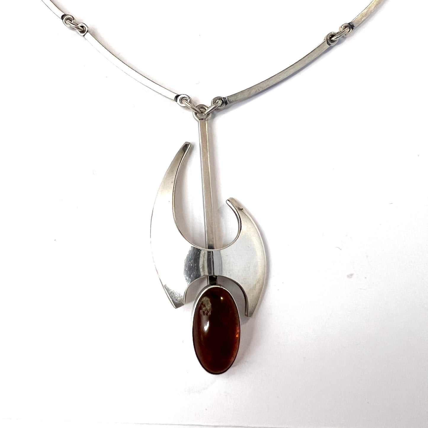 Niels Erik From, Denmark c 1960s. Vintage Sterling Silver Amber Pendant Necklace.